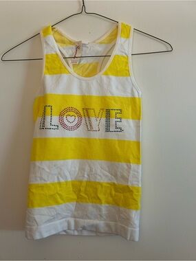 Girls' Yellow & White Striped 'LOVE' Tank Top - Kids